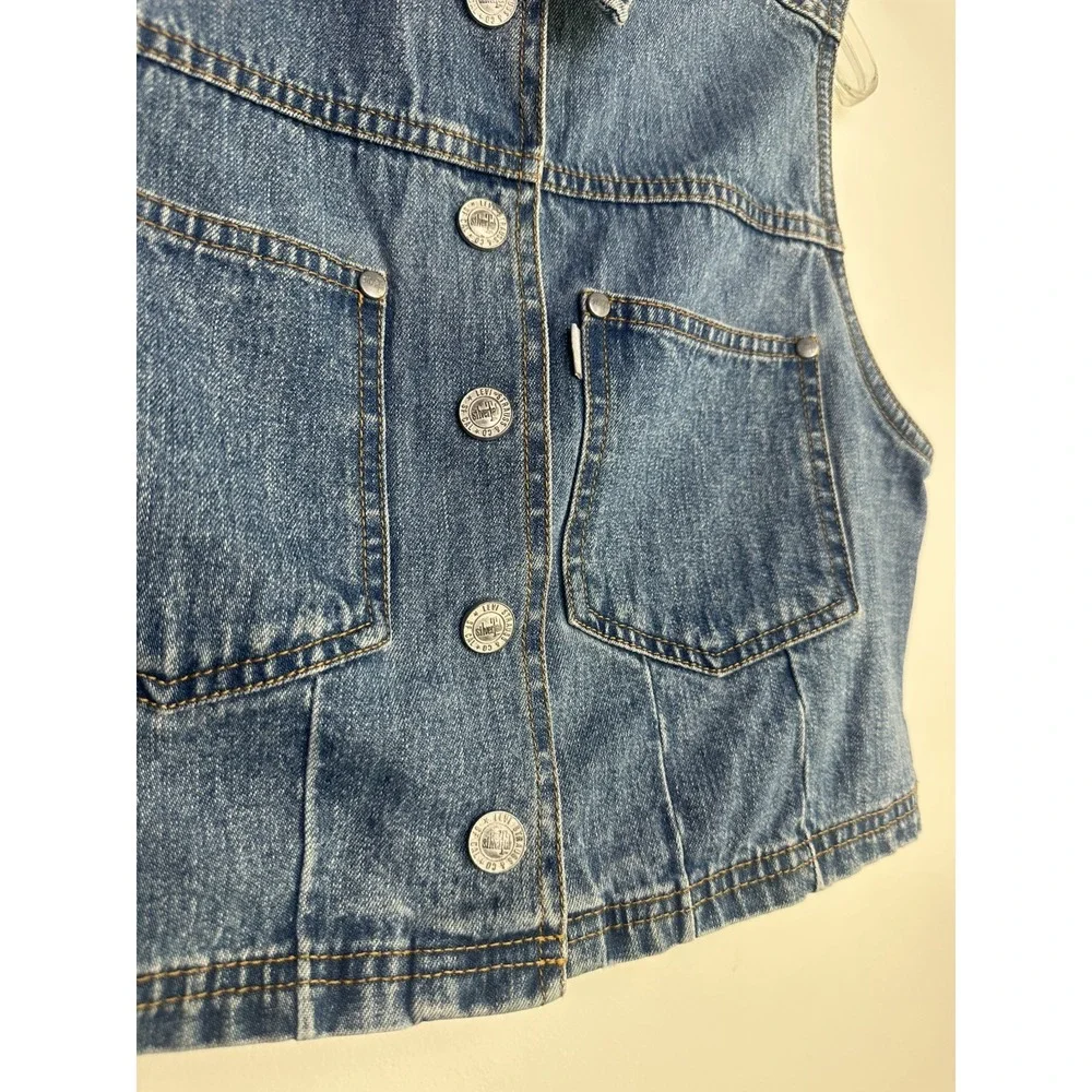 Vintage Levis SilverTab Denim Shirt Dress Womens M Blue Sleeveless Belted 90s